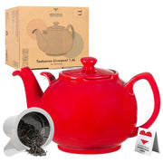 Handmade red ceramic teapot with stainless steel infuser for loose-leaf tea